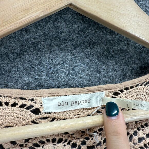 Blu Pepper Dress Women L Large Beige Geometric Crochet Sheath Midi Elastic Waist - Picture 3 of 7